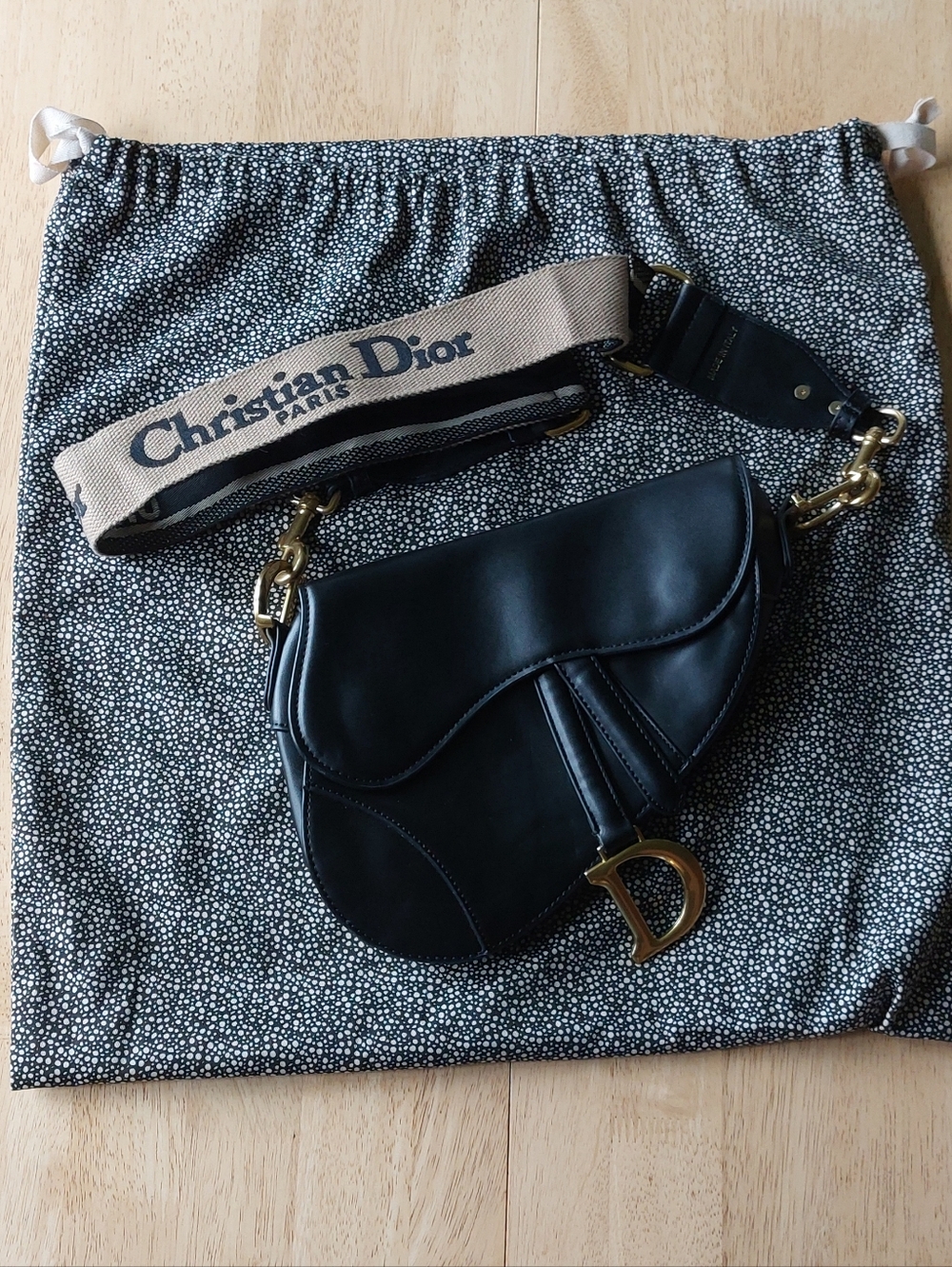 Dior Black Leather Saddle Bag with Signature Strap